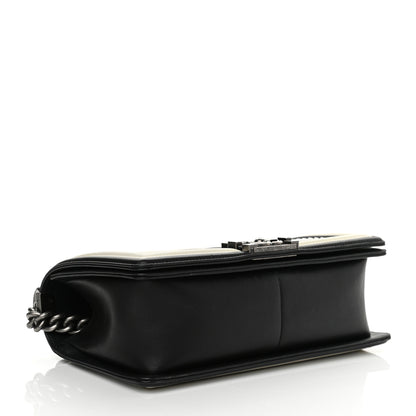 Chanel Calfskin Pleated Medium Boy In Rome Flap Black White 4 of 11