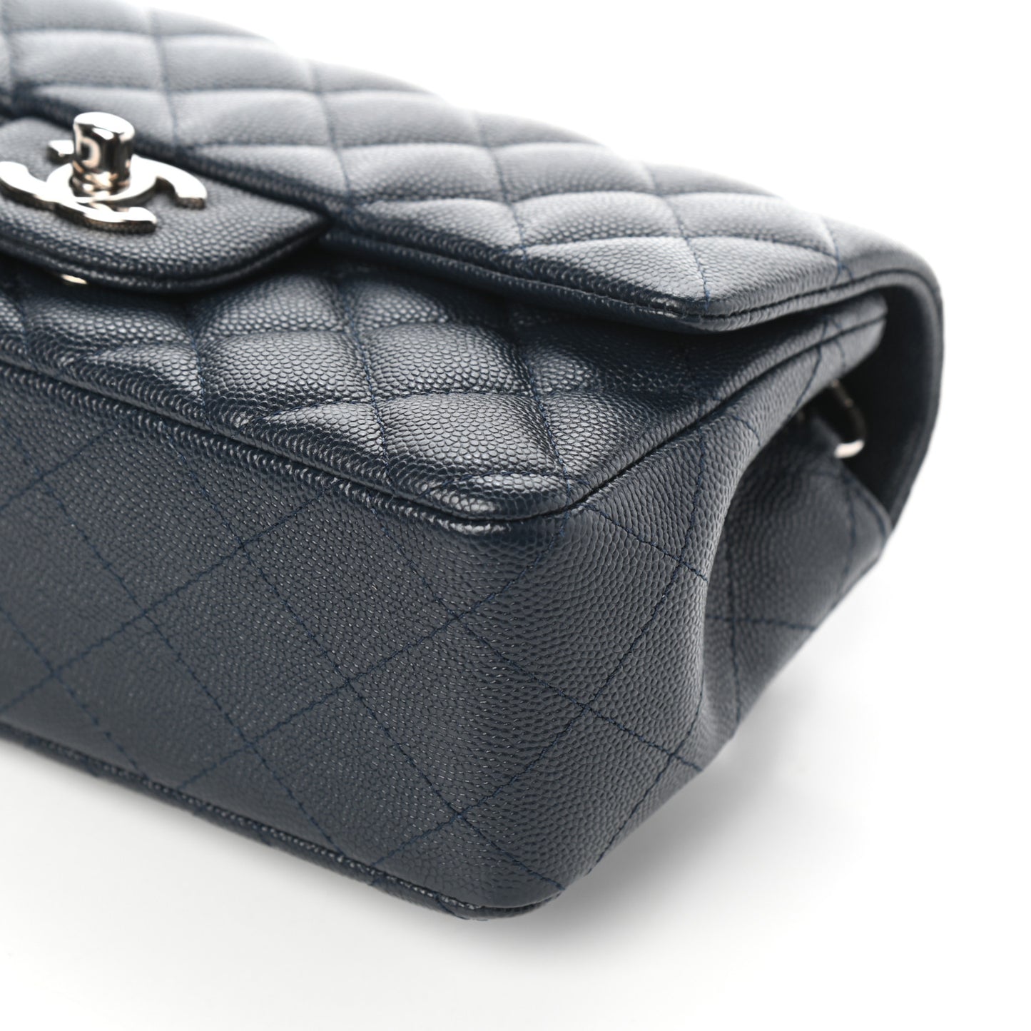 Caviar Quilted Mini Rectangular Flap Navy