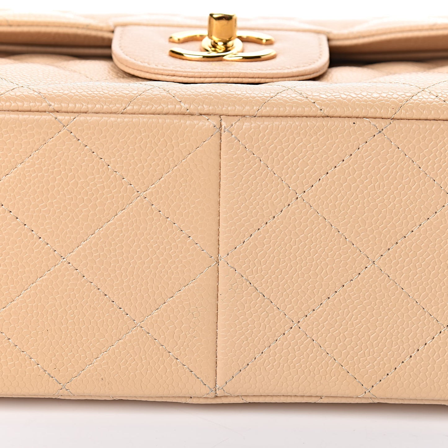 Caviar Quilted Jumbo Double Flap Light Beige