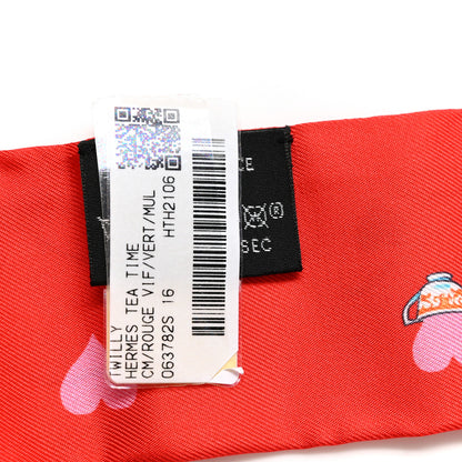 Hermes Silk Tea Time Twilly Rouge Vif Vert Multicolor 3 of 4
