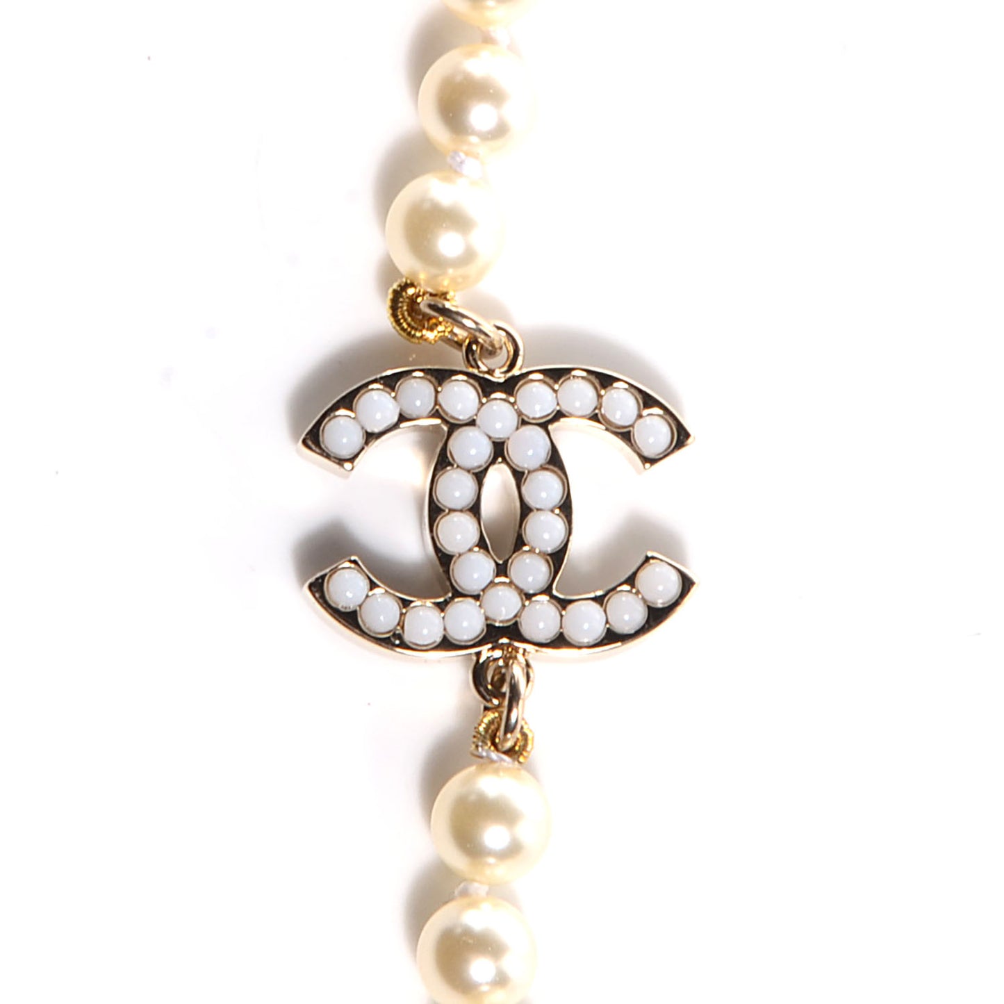 Graduated Pearl CC Long Necklace Gold