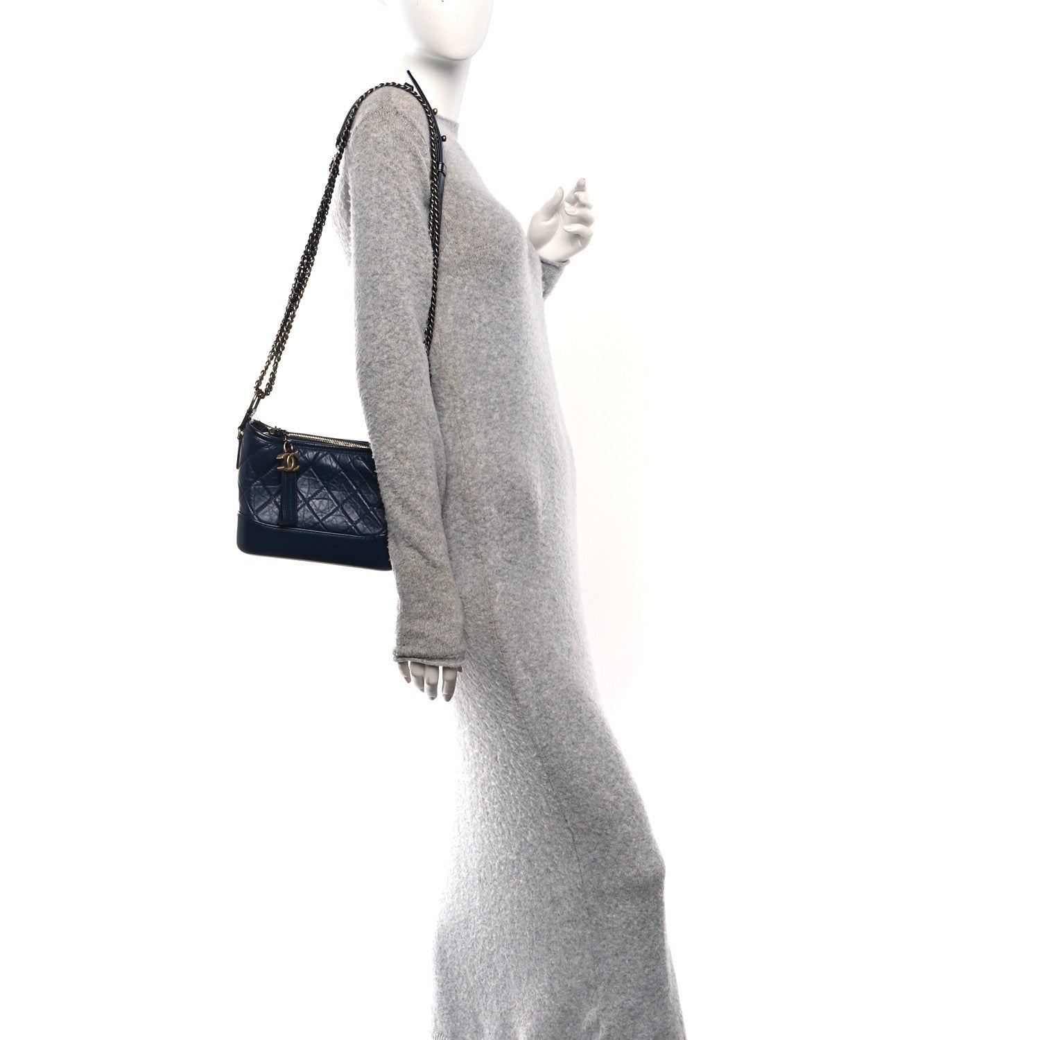Chanel Aged Calfskin Quilted Small Gabrielle Hobo Navy 2 of 10