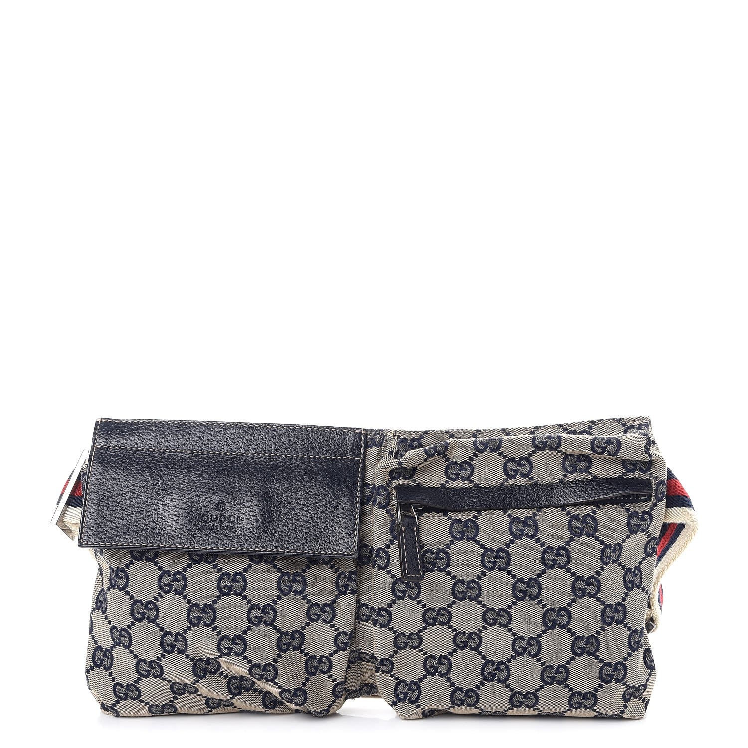 Gucci GG Monogram Web Double Pocket Belt Bag Navy 1 of 10