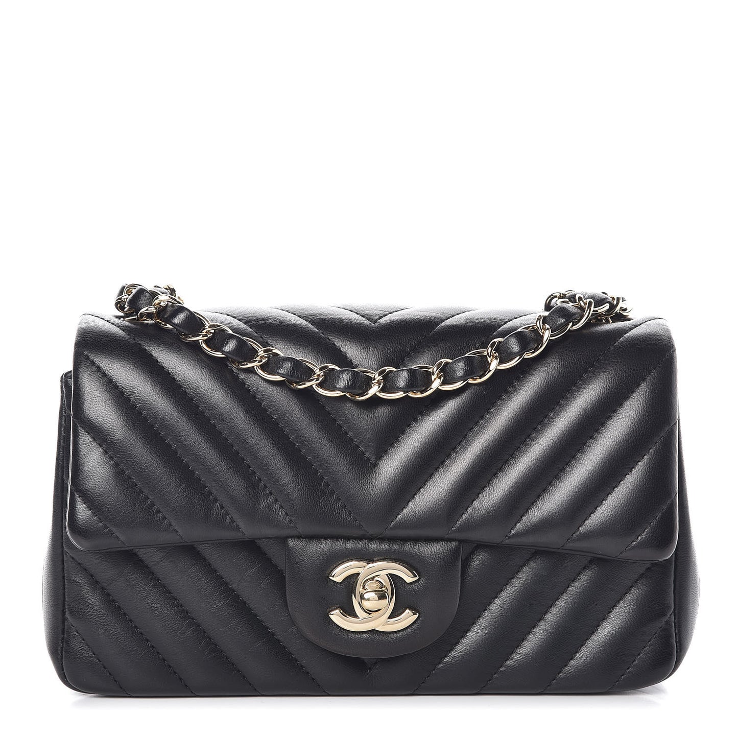 Lambskin Chevron Quilted Mini Rectangular Flap Black