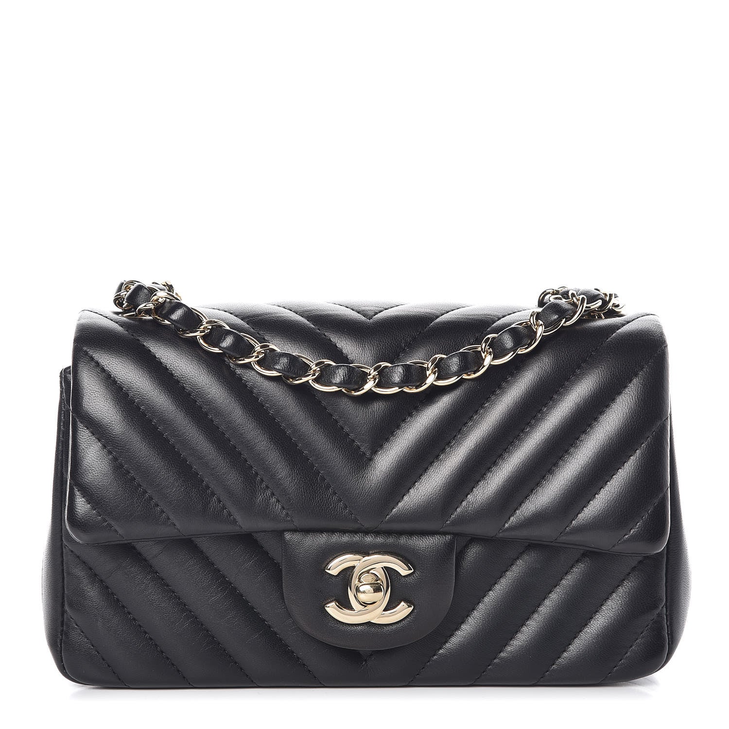 Chanel Lambskin Chevron Quilted Mini Rectangular Flap Black 1 of 9