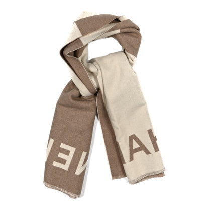 Chanel Cashmere CC Fringe Stole Beige White 1 of 5