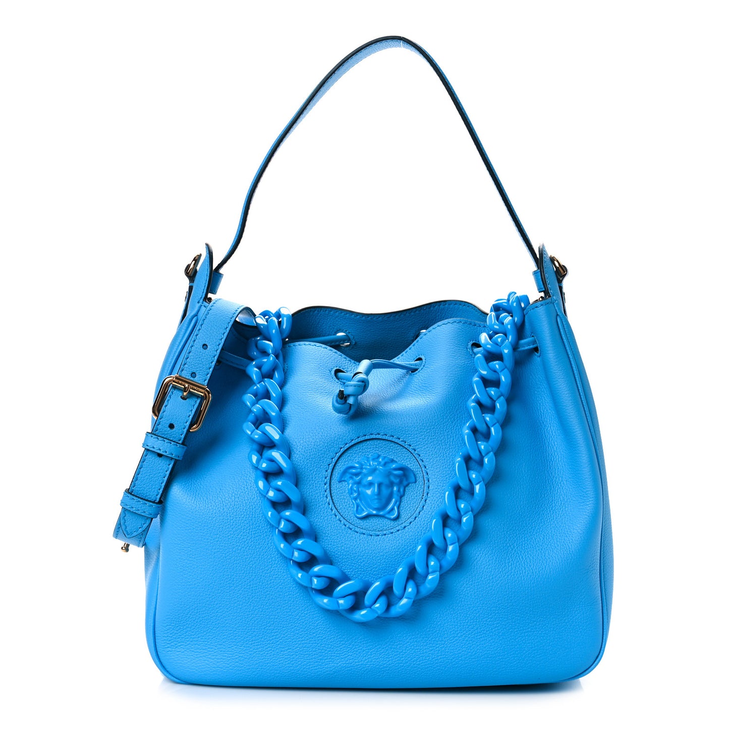 Grained Calfskin La Medusa Bucket Bag Blue