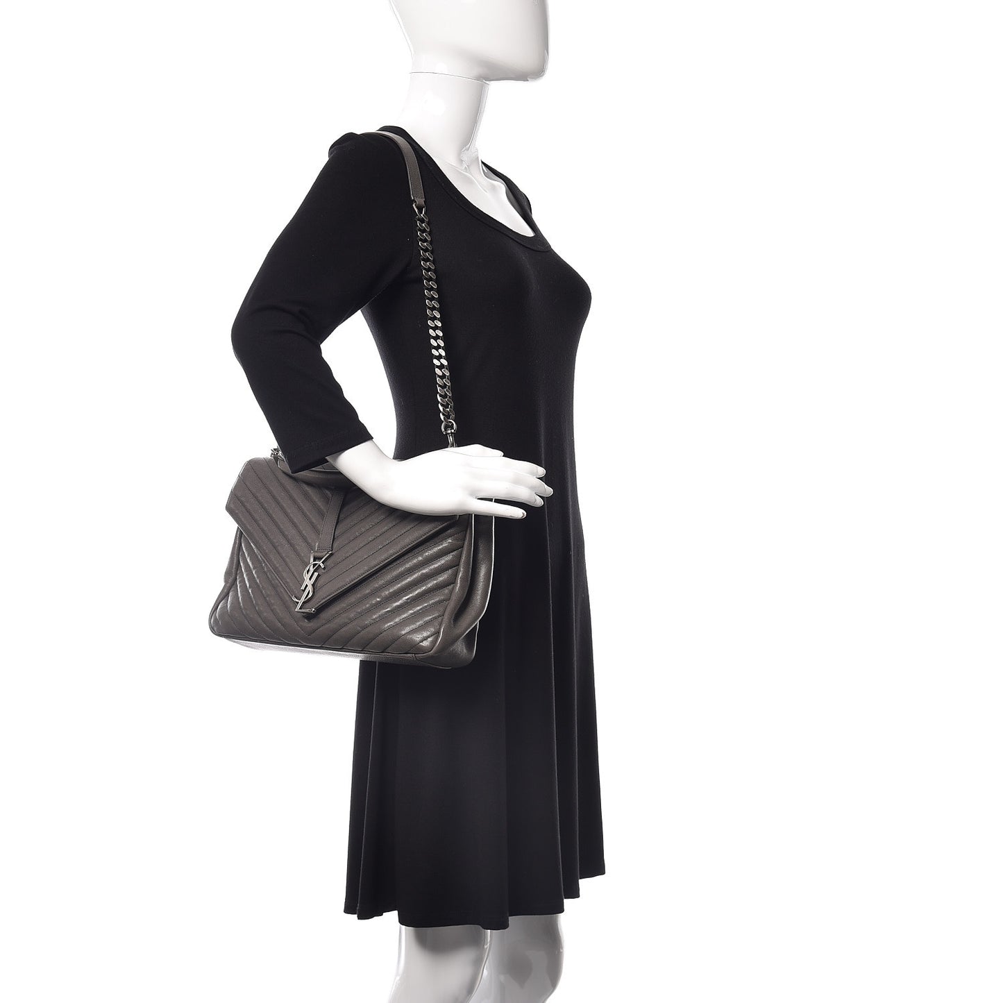 Sheepskin Matelasse Chevron Monogram Large College Satchel Dark Anthracite