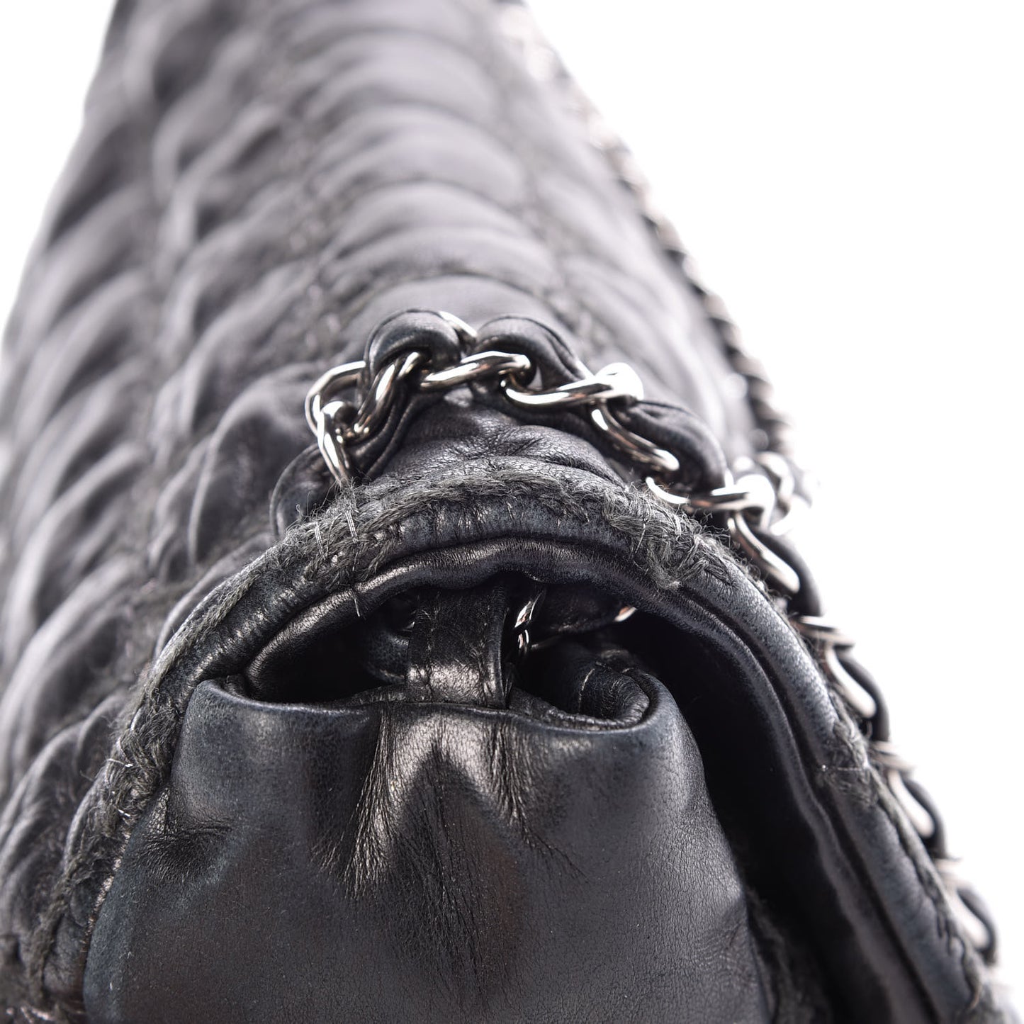 Lambskin Tweed Double Stitch Flap Black