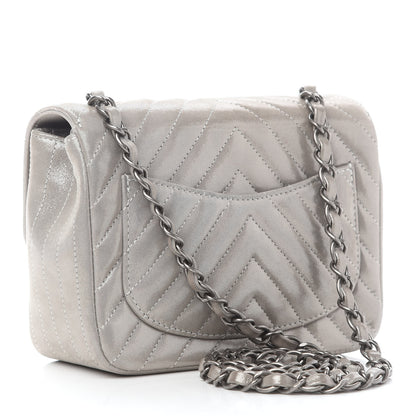 Chanel Iridescent Calfskin Chevron Quilted Mini Square Flap Silver 3 of 9