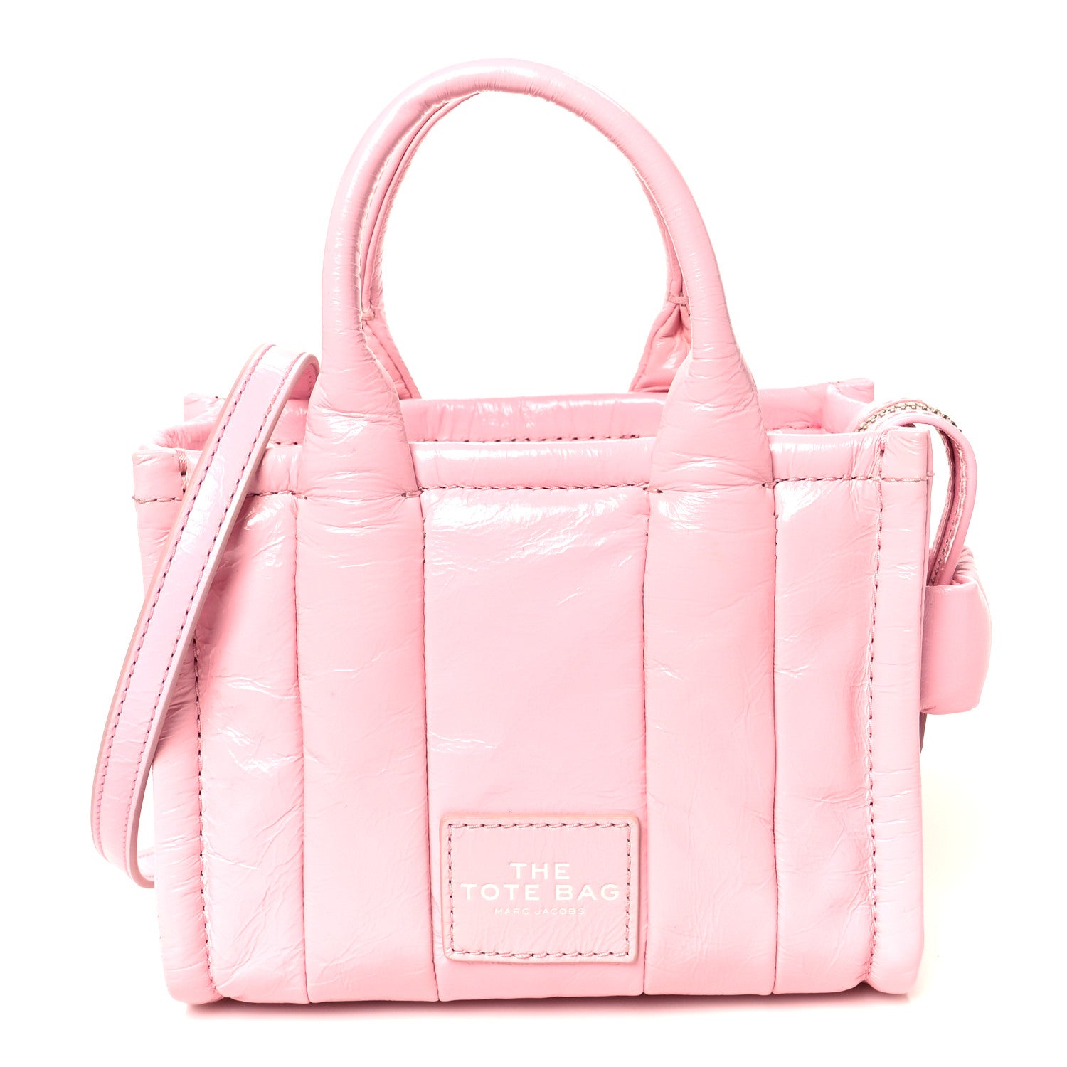 Marc Jacobs Shiny Crinkled Calfskin Mini The Tote Bag Pink 1 of 11