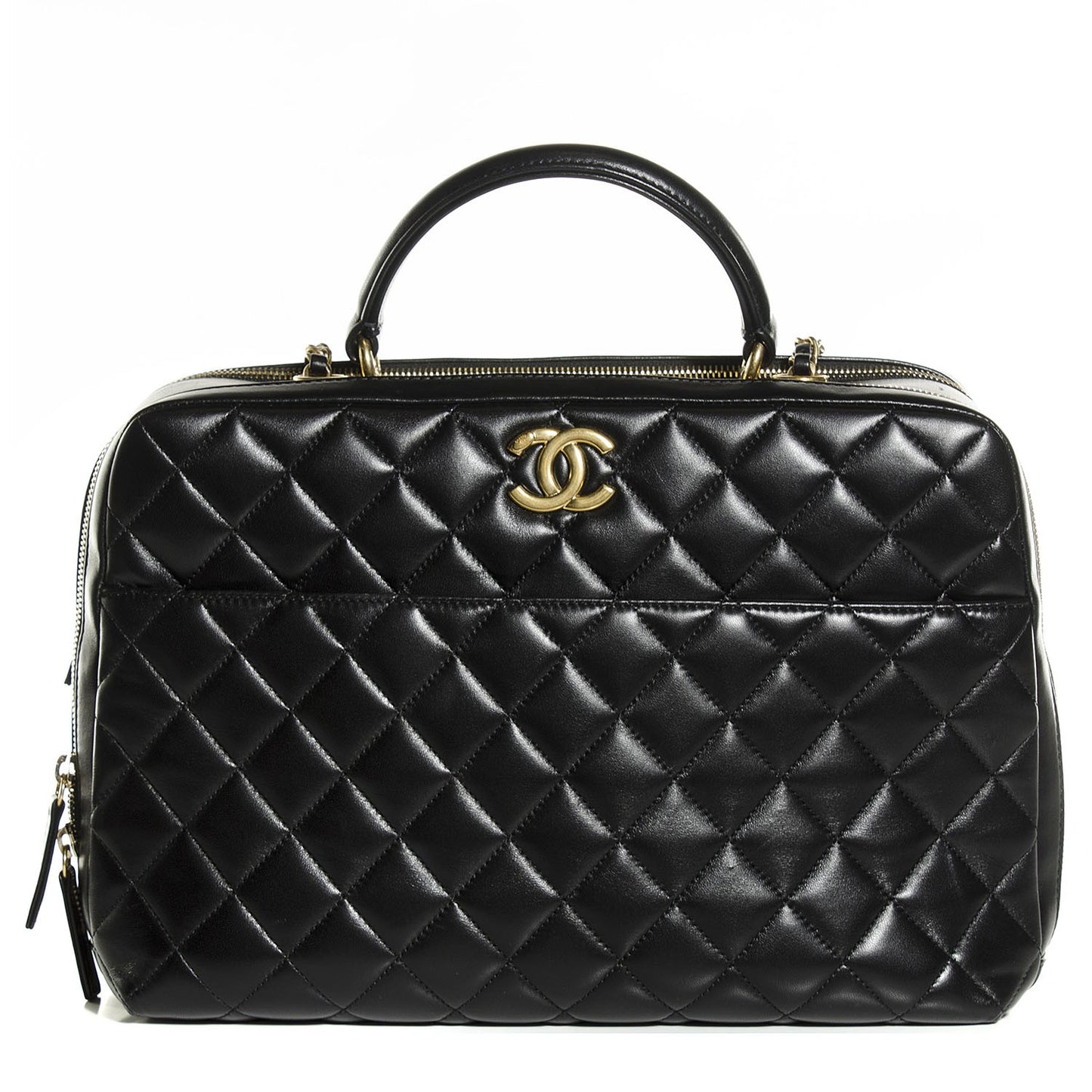 Lambskin Quilted Trendy CC Bowling Bag Black