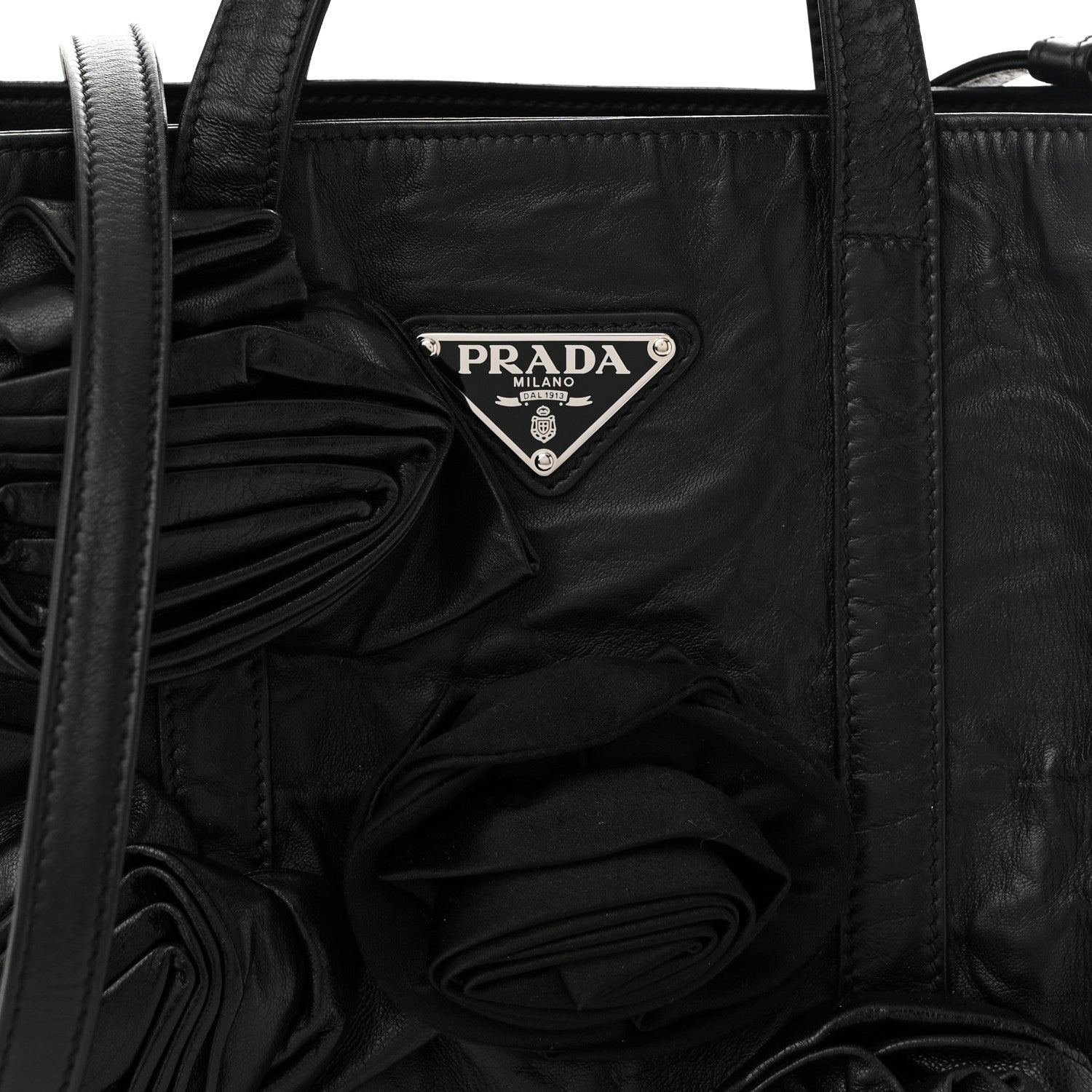 Prada Nappa Antique Rosette Flower Mini Tote Bag Black 8 of 10