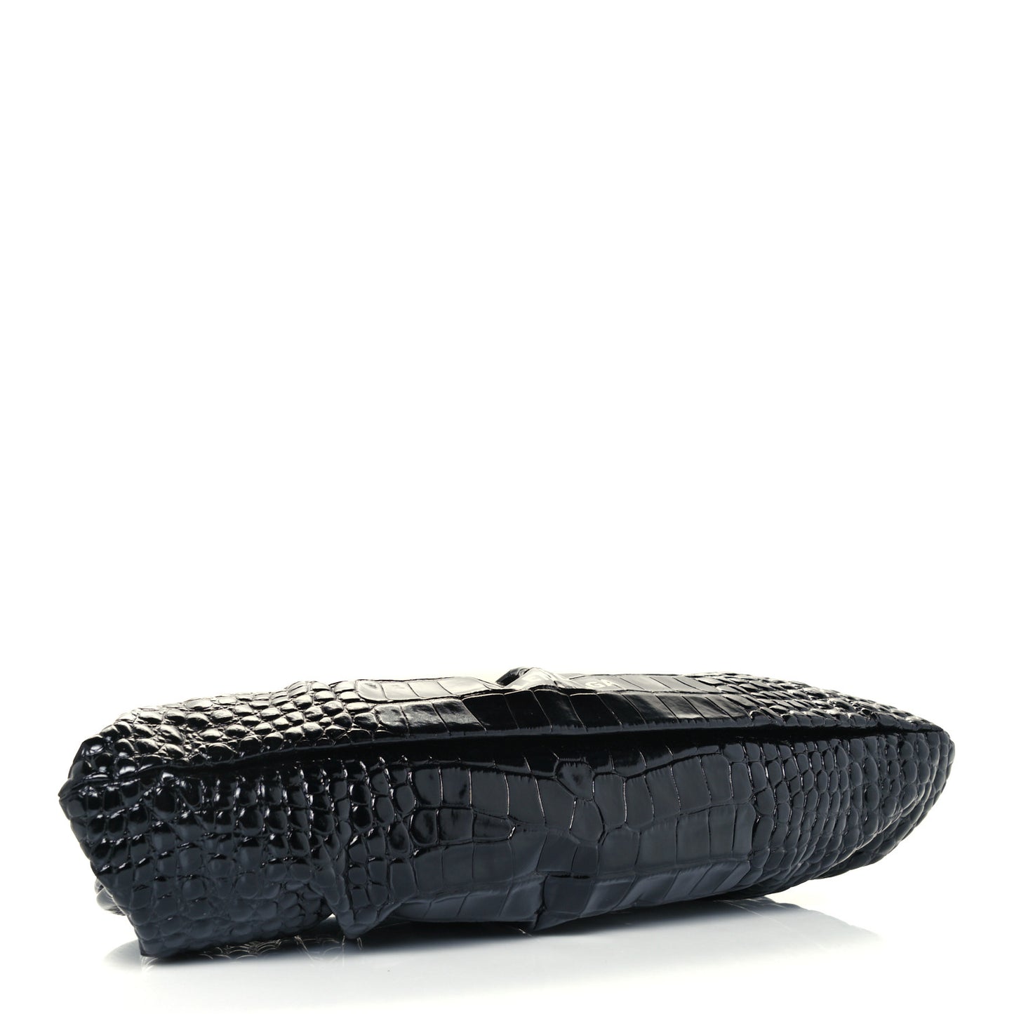 Shiny Supple Calfskin Logo Crocodile Embossed XL Cloud Clutch Black White