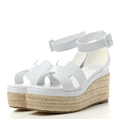 Hermes Goatskin Elda Espadrille Wedge Sandals 36 White 3 of 9