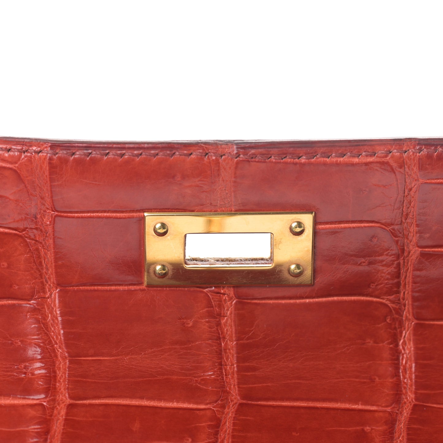 Shiny Porosus Crocodile Kelly Cut Pochette Sanguine