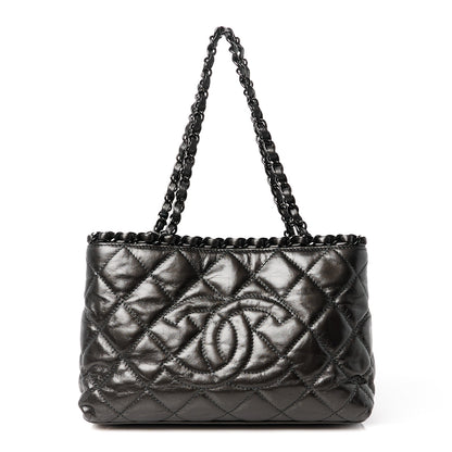 Chanel Metallic Aged Calfskin Quilted Small Chain Me Tote Silver 1 of 10