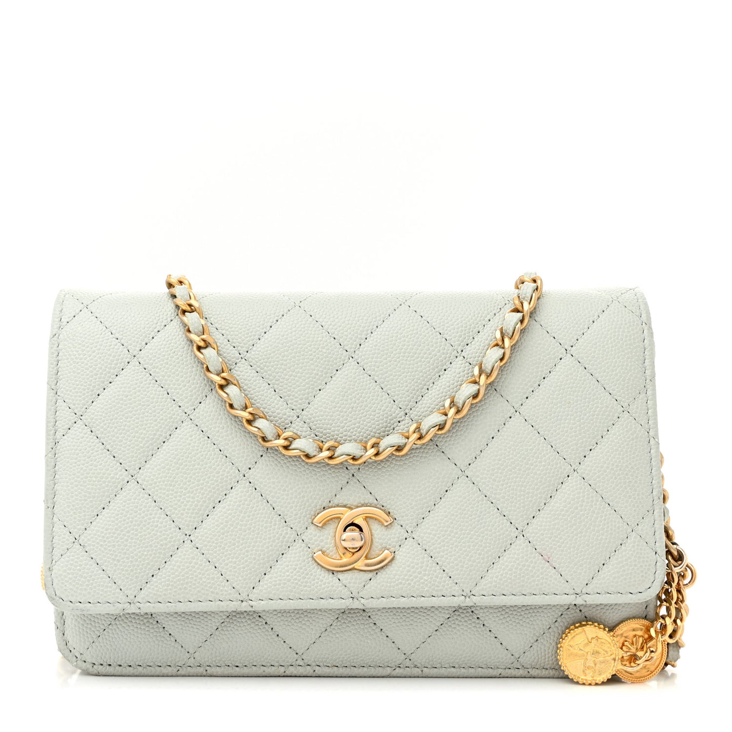 Caviar Quilted Medallion Wallet on Chain WOC Light Grey