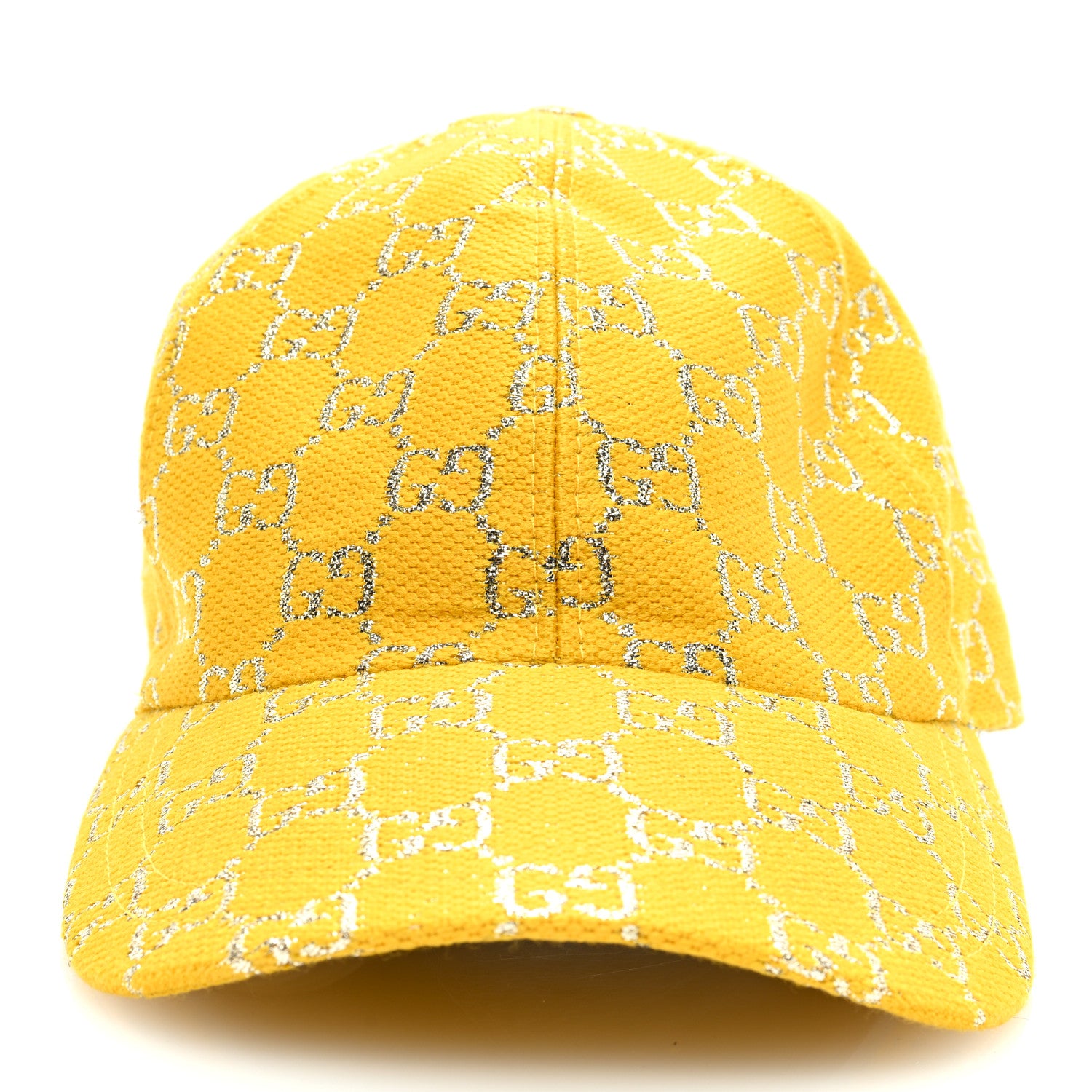 Gucci Canvas Lame GG Monogram Rush Baseball Hat M Yellow Silver 3 of 8