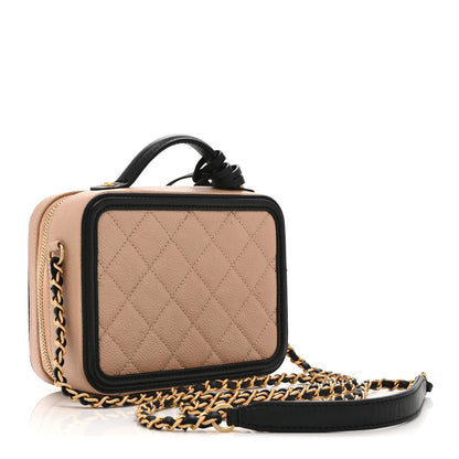 Chanel Caviar Quilted Small CC Filigree Vanity Case Beige Black 3 of 11