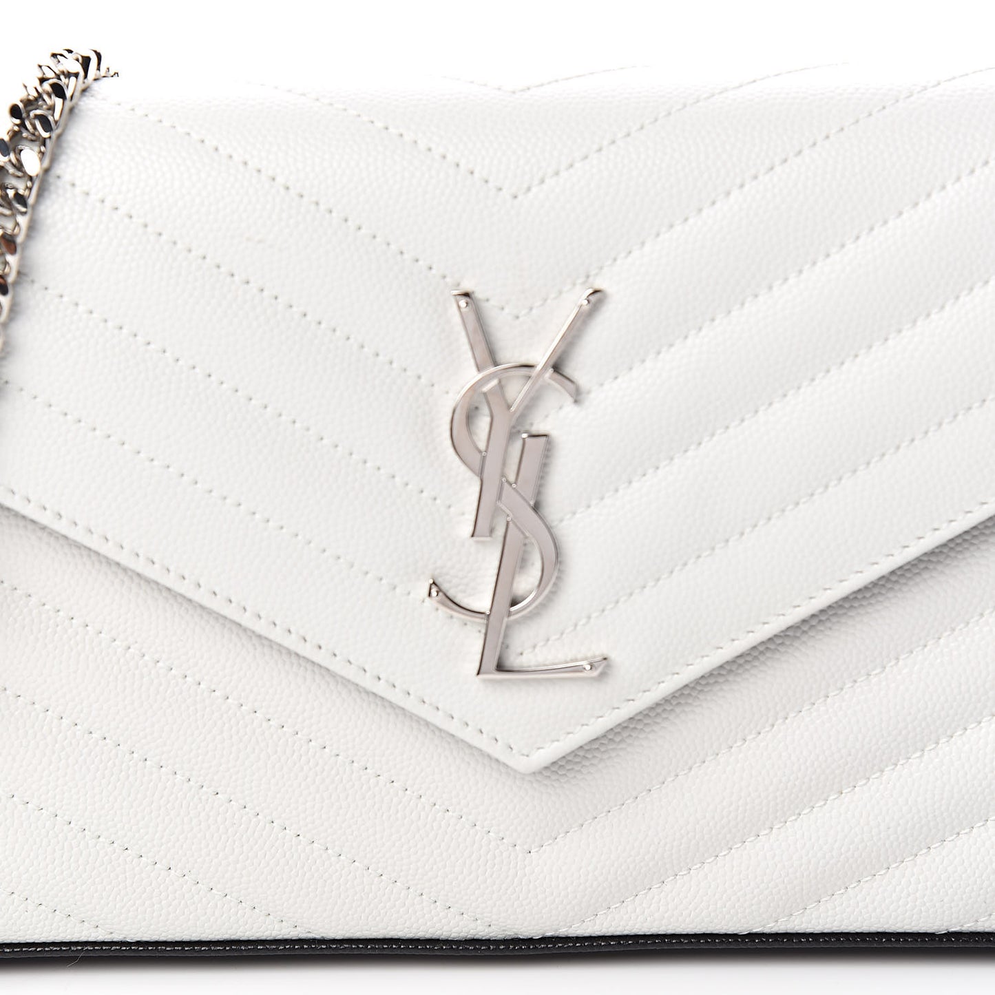 Grain De Poudre Matelasse Bi-Color Chevron Monogram Chain Wallet White Black