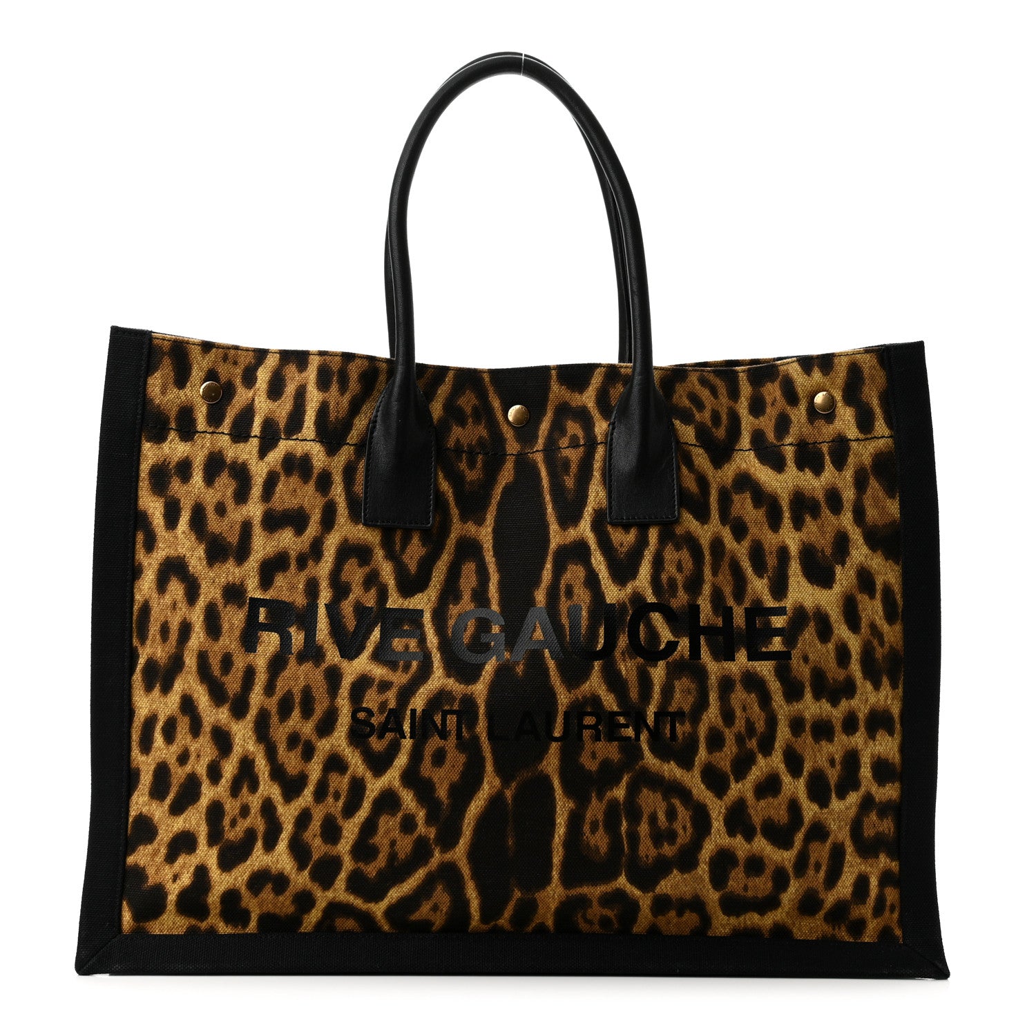 Saint Laurent Canvas Calfskin Leopard Print Rive Gauche Noe Tote Natural Black 1 of 10