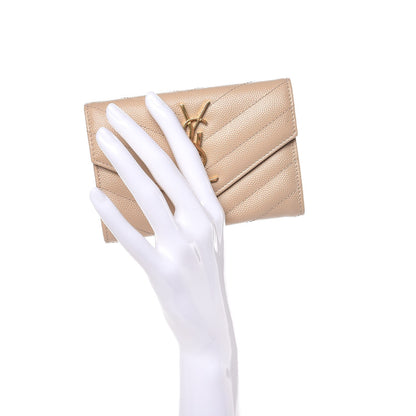 Saint Laurent Grain De Poudre Matelasse Chevron Small Monogram Envelope Wallet Nude Powder 2 of 9