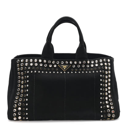 Prada Denim Crystal Studded Canapa Tote Black 1 of 11
