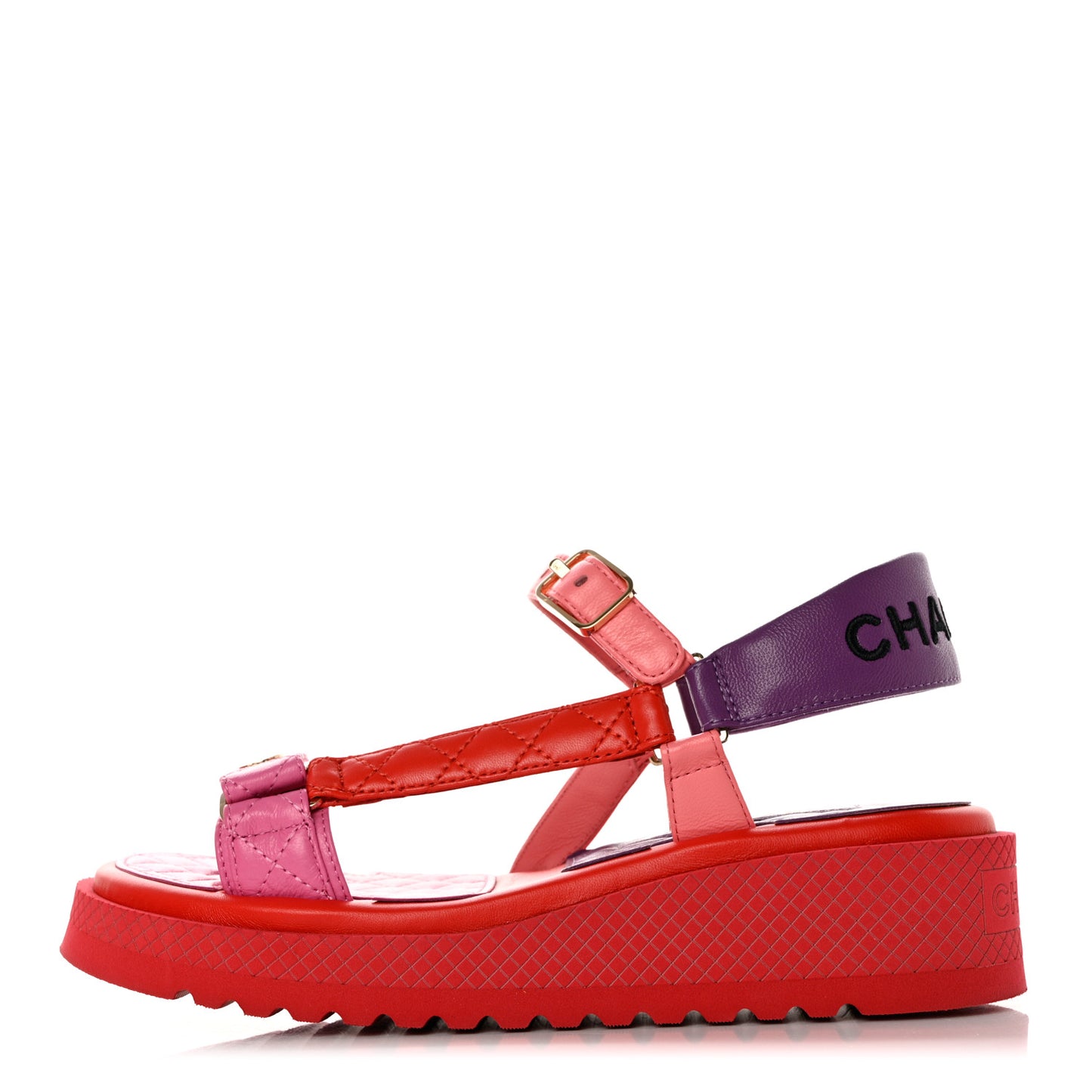 Lambskin Logo Platform Sandals 38 Red Purple Orange