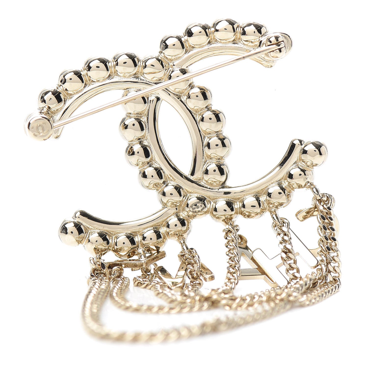 Chanel Crystal Pearl Bow-tiful CC Multi Strand Chain Logo Brooch Gold 3 of 4