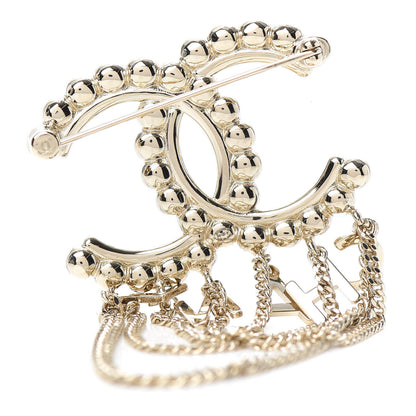Chanel Crystal Pearl Bow-tiful CC Multi Strand Chain Logo Brooch Gold 3 of 4