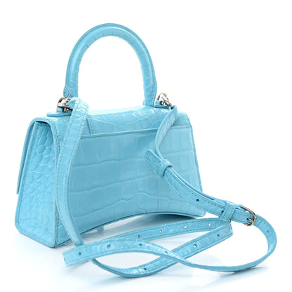 Balenciaga Shiny Calfskin Crocodile Embossed Hourglass Top Handle Bag XS Bright Bleu 3 of 12