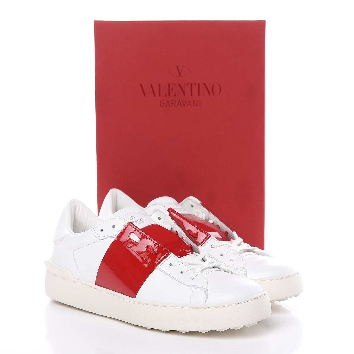 Calfskin Patent Rockstud Open Sneakers 39 White Rosso Valentino