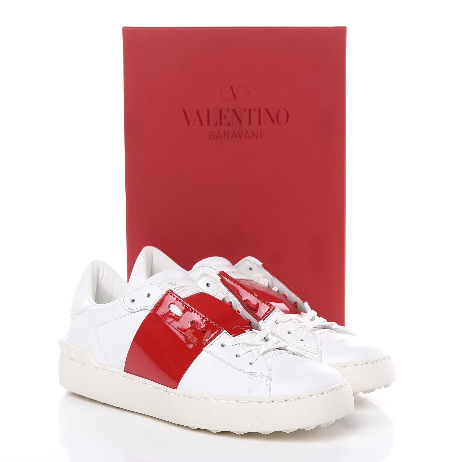 Valentino Garavani Calfskin Patent Rockstud Open Sneakers 39 White Rosso Valentino 13 of 13