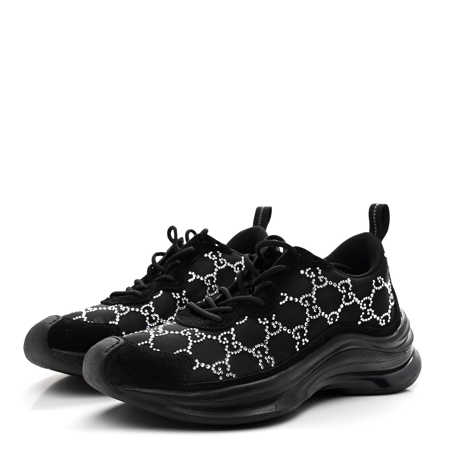 Gucci Tela Retino Mesh Crystal Suede GG Monogram Womens Gucci Run Sneakers 37.5 Black Silver 4 of 10