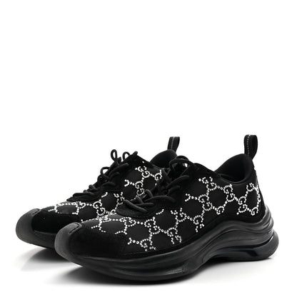 Gucci Tela Retino Mesh Crystal Suede GG Monogram Womens Gucci Run Sneakers 37.5 Black Silver 4 of 10