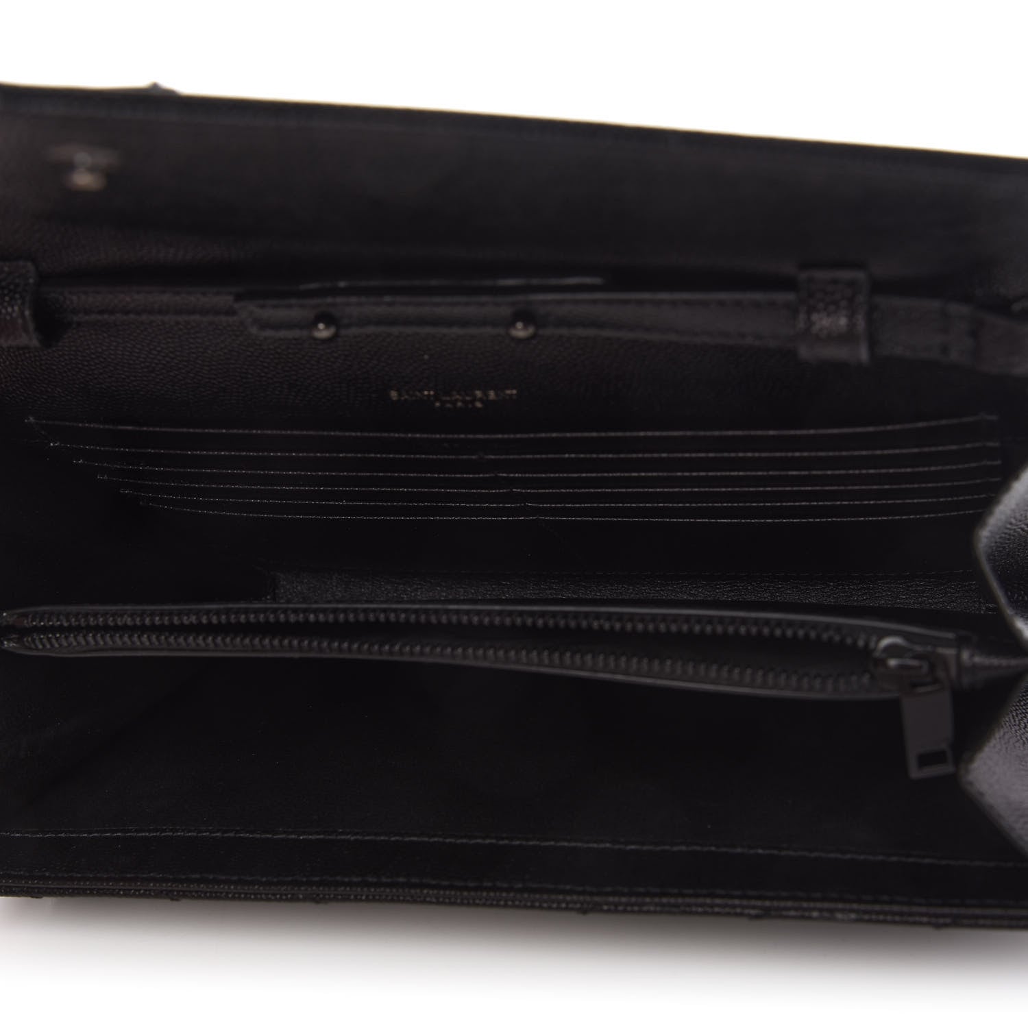 Saint Laurent Grain De Poudre Matelasse Chevron Monogram Chain Wallet Black 5 of 10
