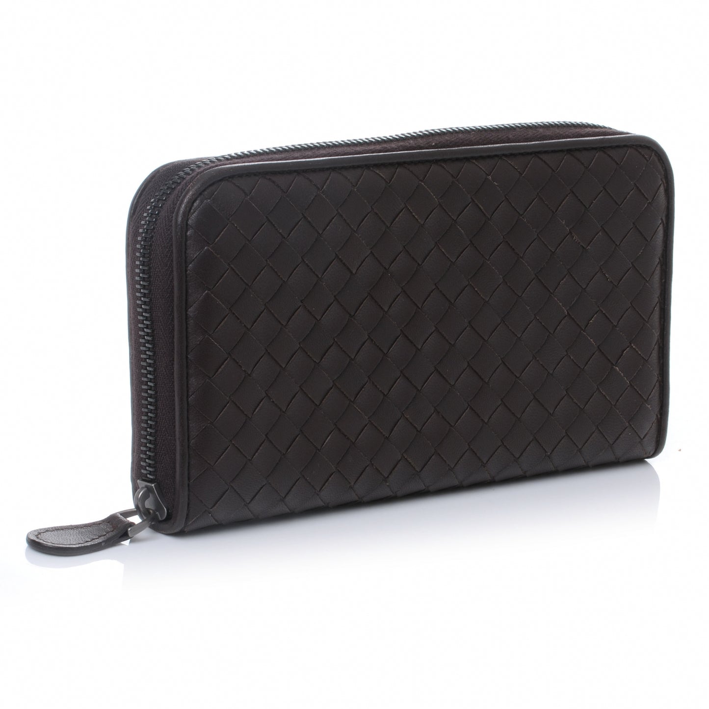 Nappa Intrecciato Zip Around Wallet Ebano