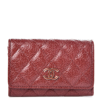 Chanel Calfskin Camellia Embossed Quilted Card Holder Burgundy 1 of 8