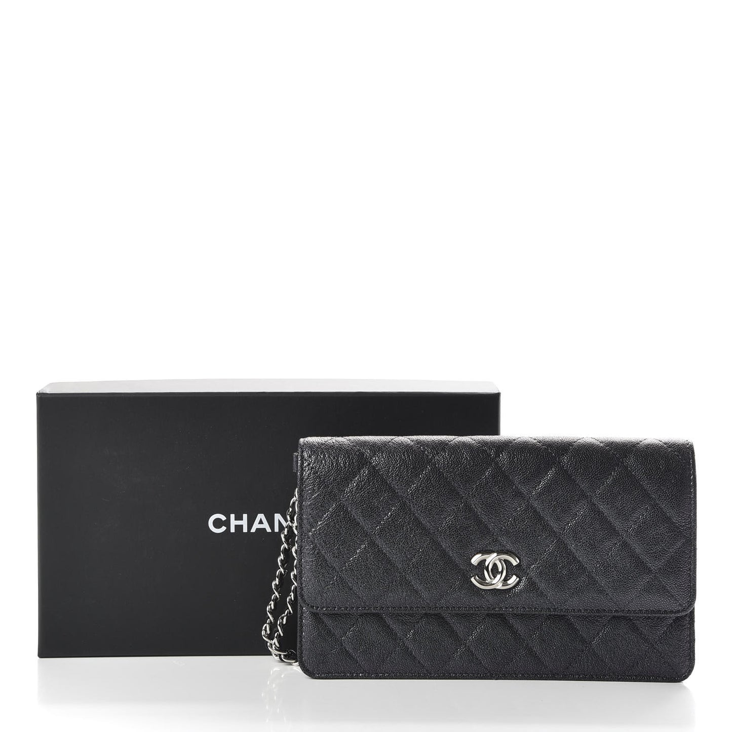 Iridescent Caviar Quilted Classic Pouch Clutch Black
