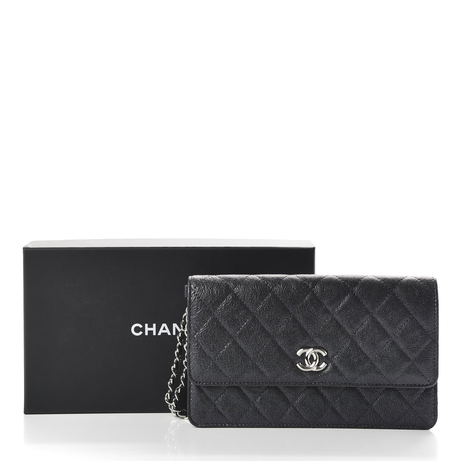 Chanel Iridescent Caviar Quilted Classic Pouch Clutch Black 10 of 10