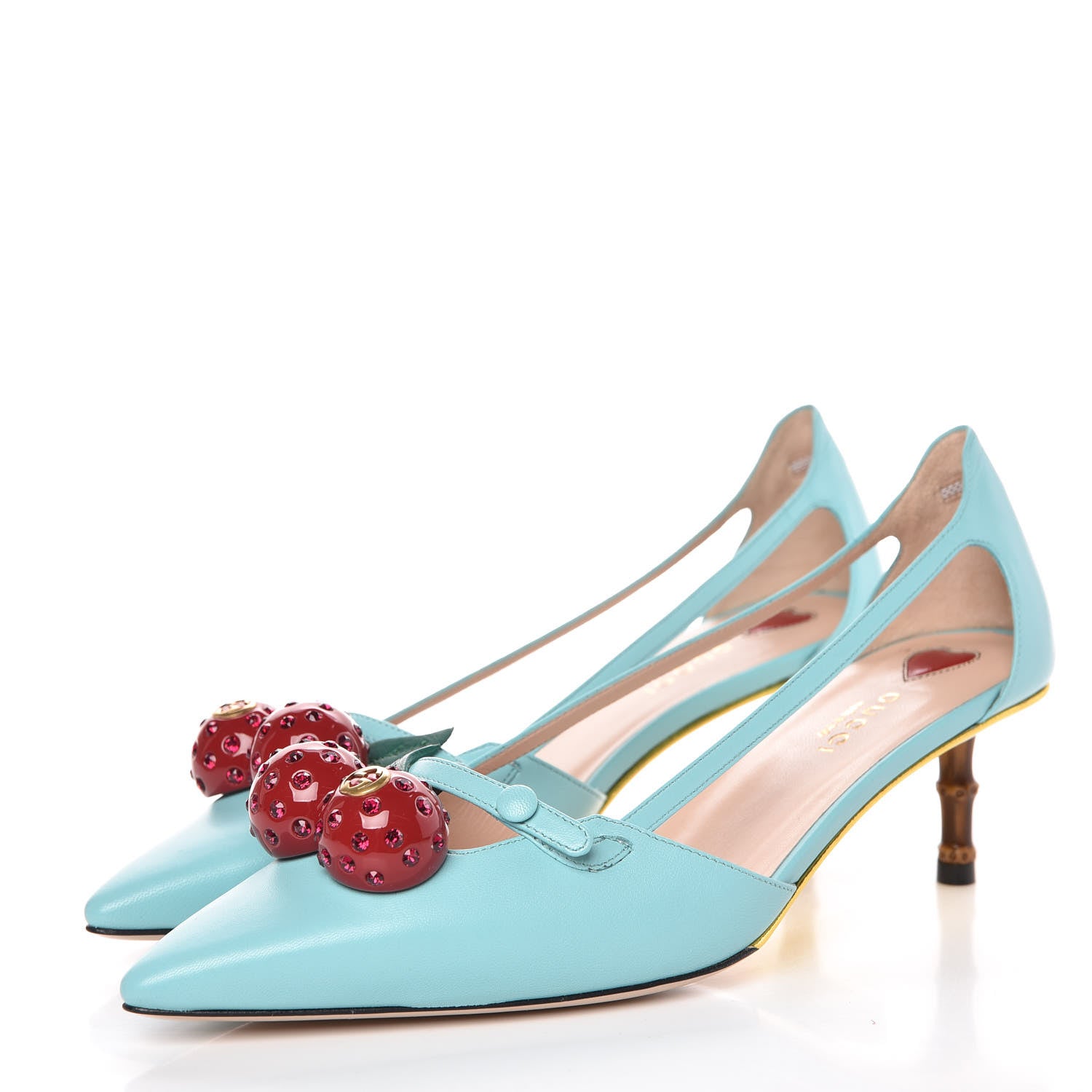 Gucci Malaga Kid Unia Cherry Pumps 38.5 New Acquamarine Emerald Cocoa 3 of 9
