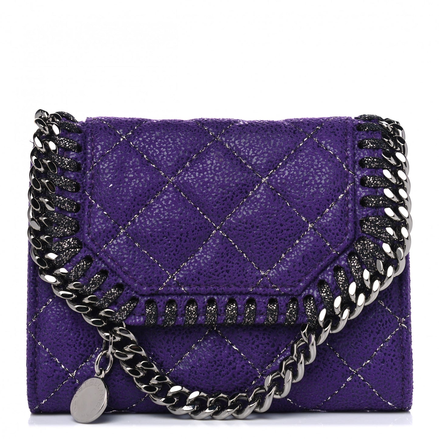 Metallic Shaggy Deer Quilted Small Falabella Wallet Purple