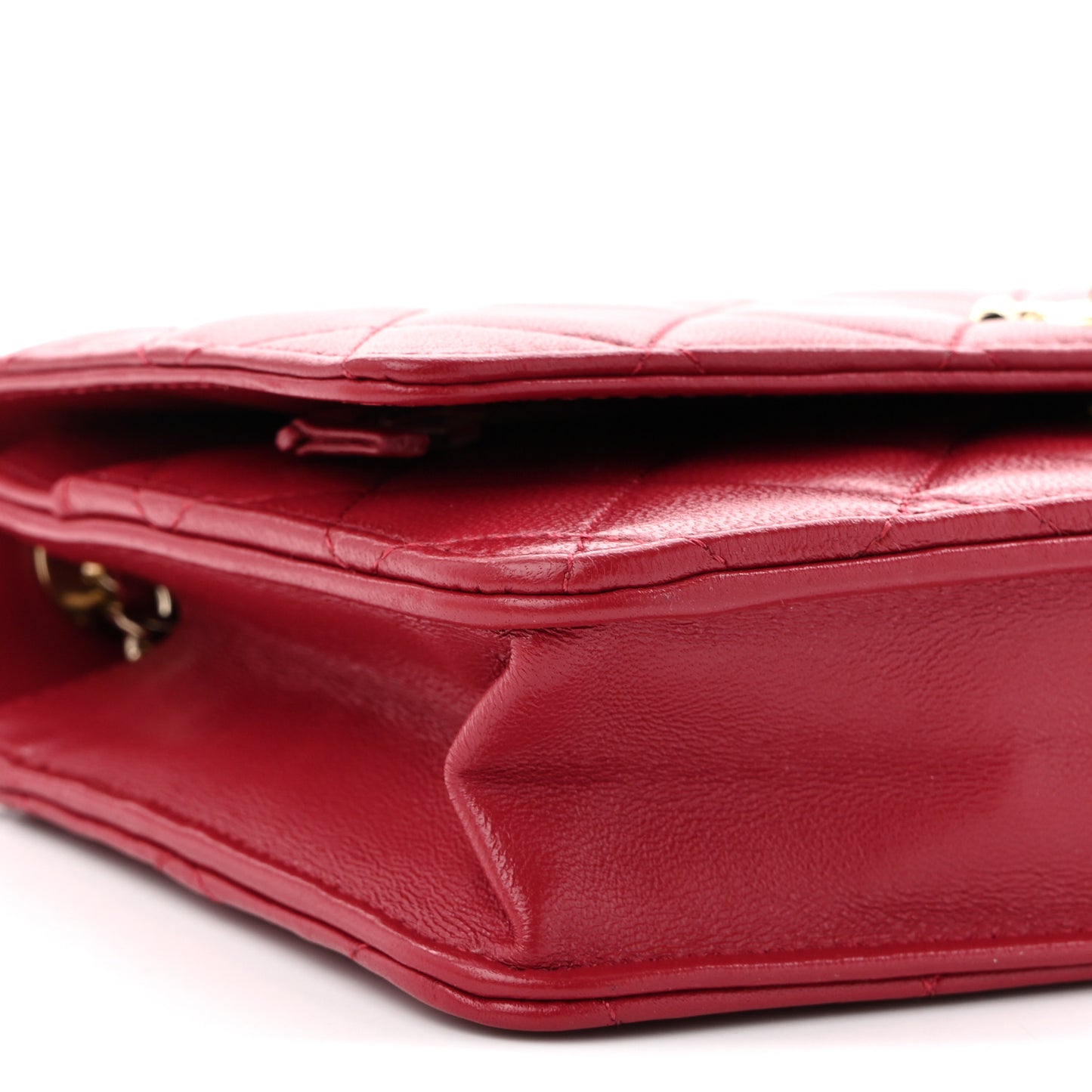 Lambskin Quilted Trendy CC Wallet On Chain WOC Red
