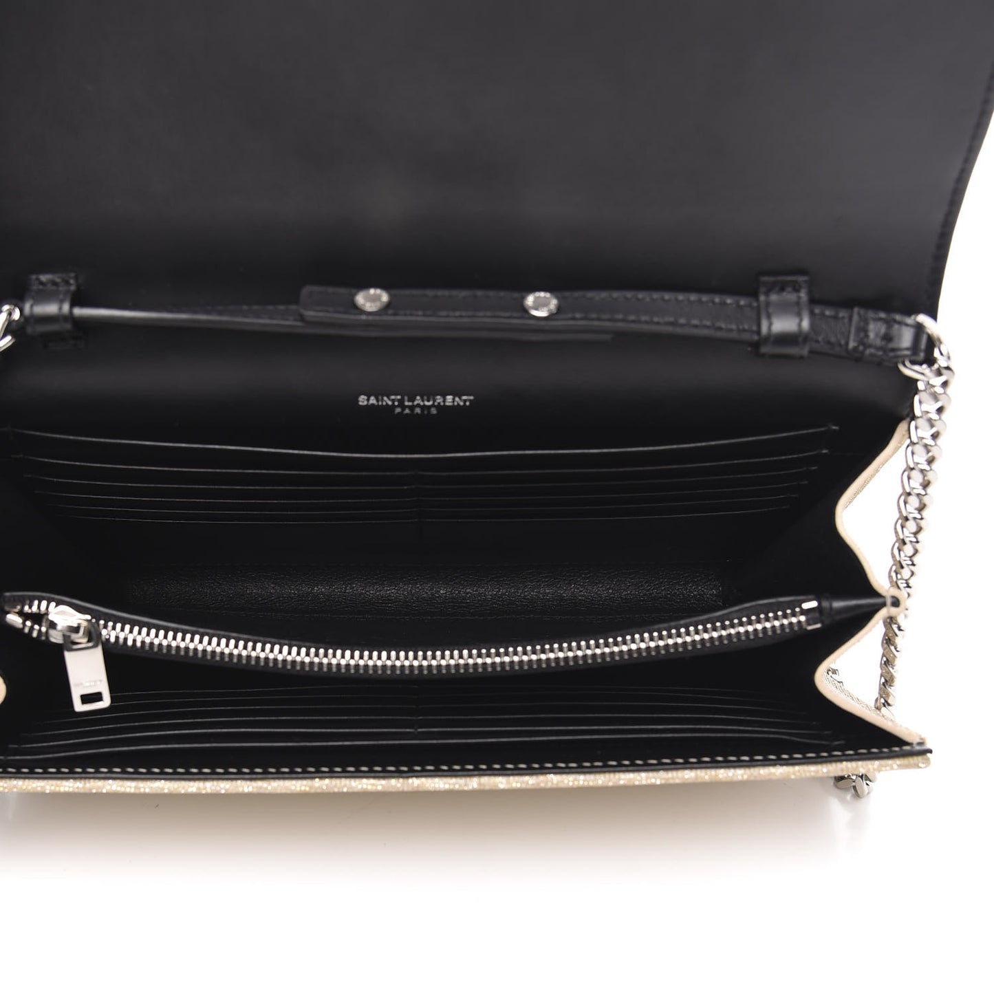 Metallic Sparkle Fabric Monogram Chain Wallet Platino