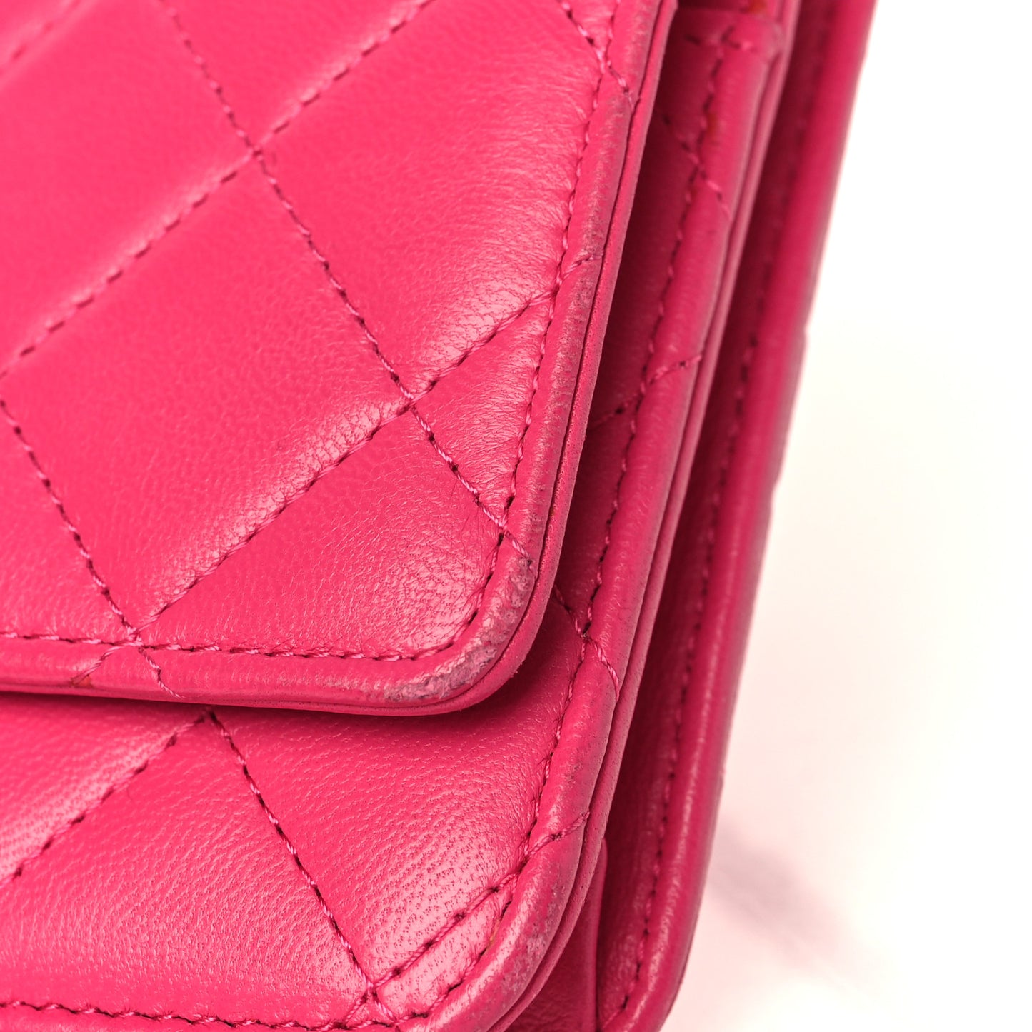 Lambskin Quilted Wallet On Chain WOC Dark Pink