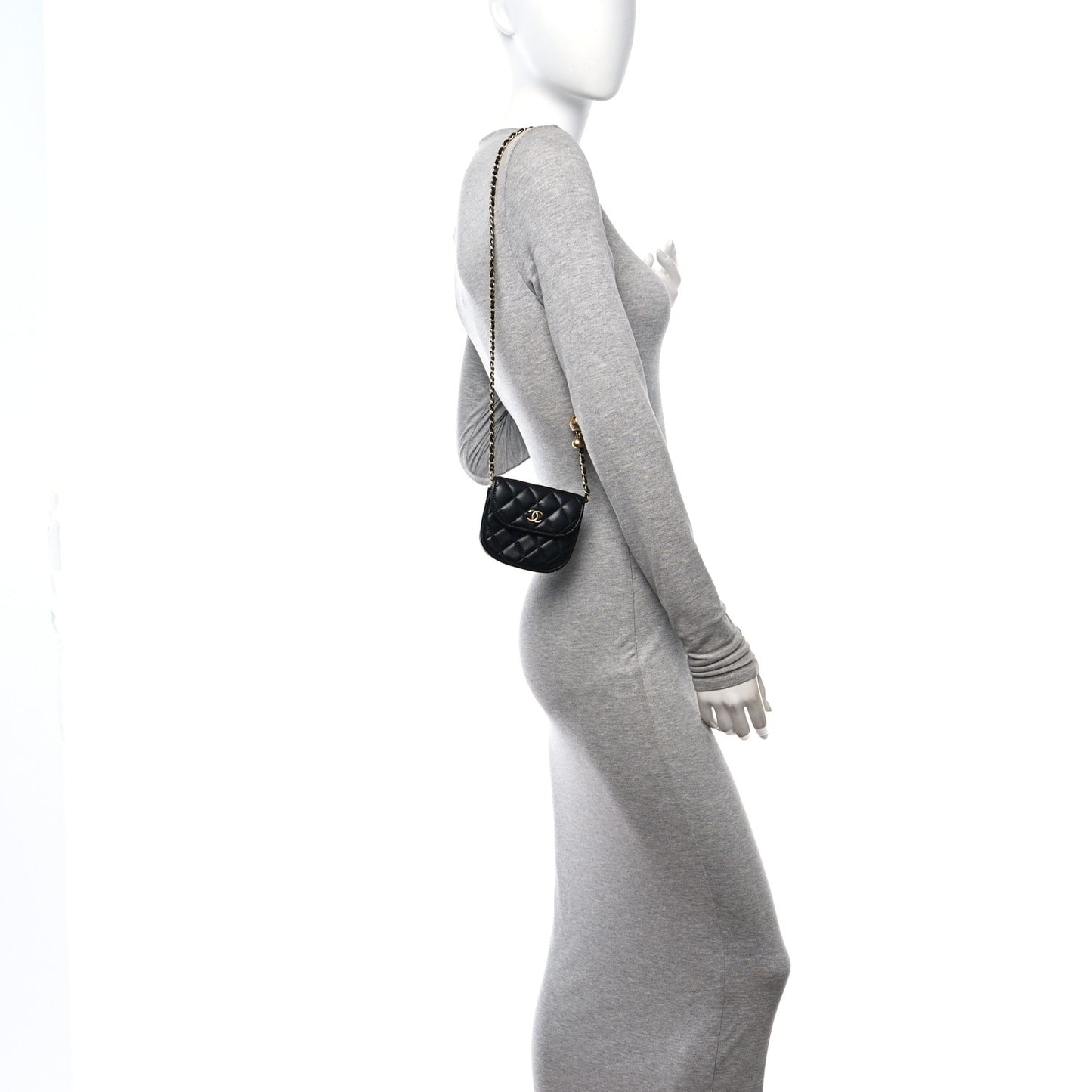Lambskin Quilted Pearl Crush Waist Bag Black