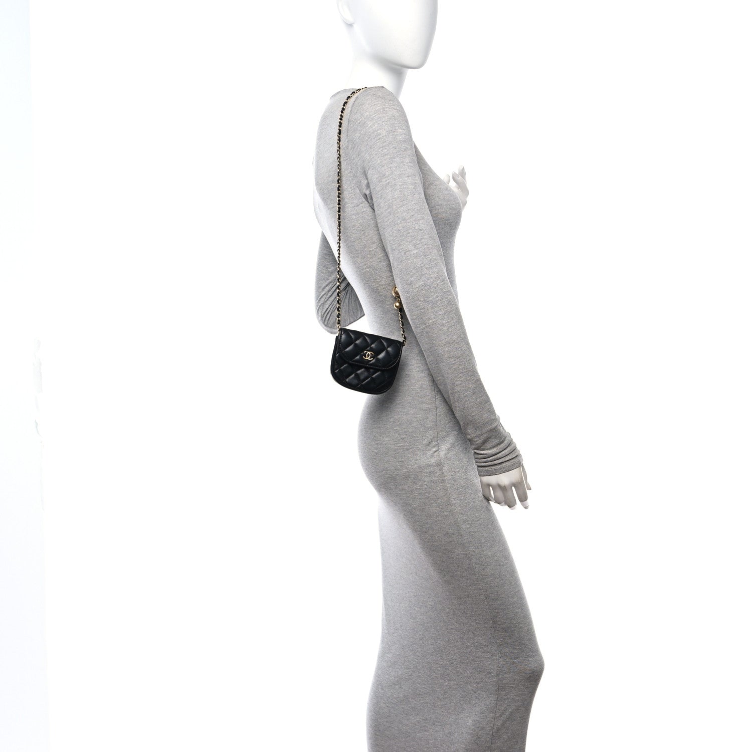 Chanel Lambskin Quilted Pearl Crush Waist Bag Black 2 of 14