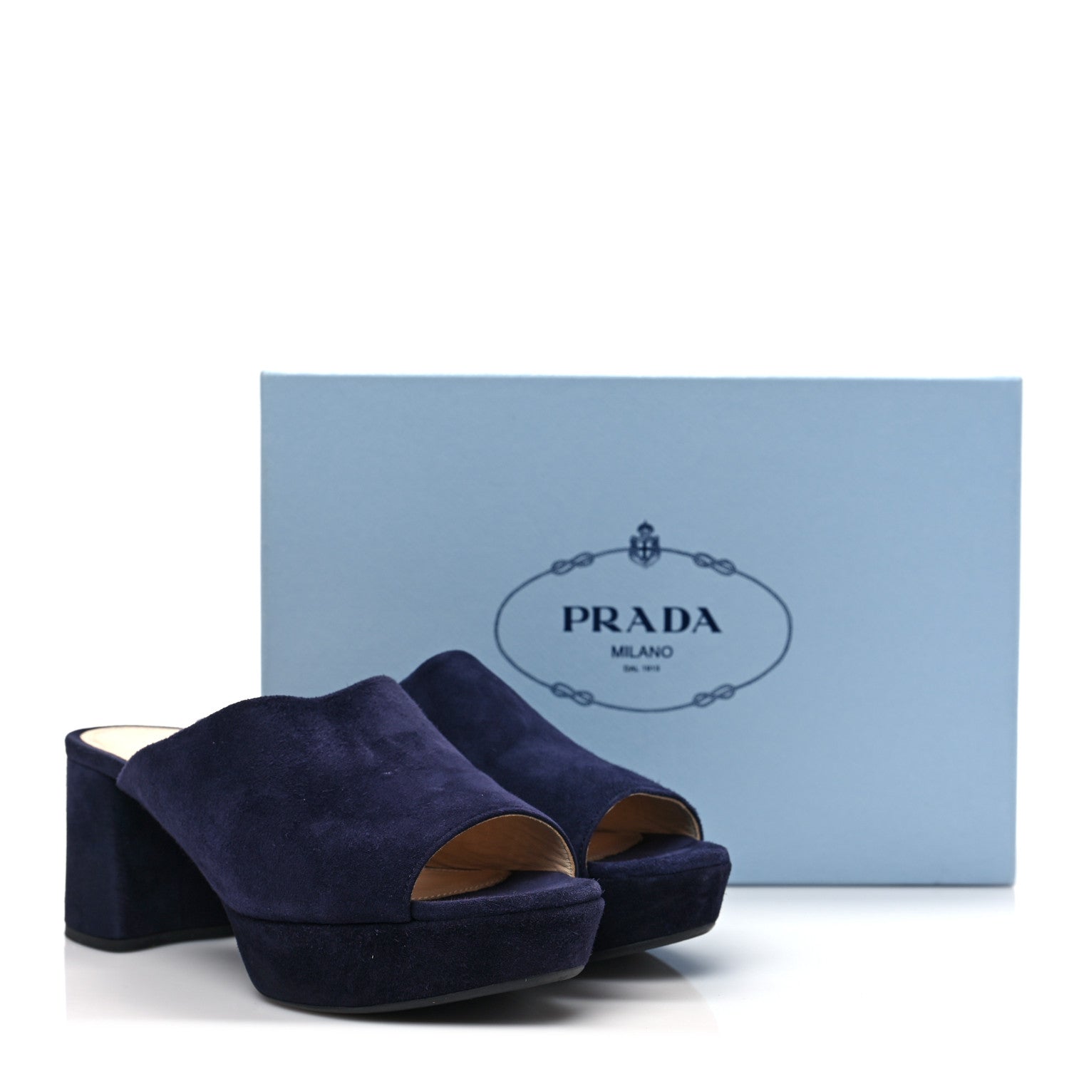 Prada Camoscio Platform 65mm Slide Sandals 37.5 Blue 9 of 9