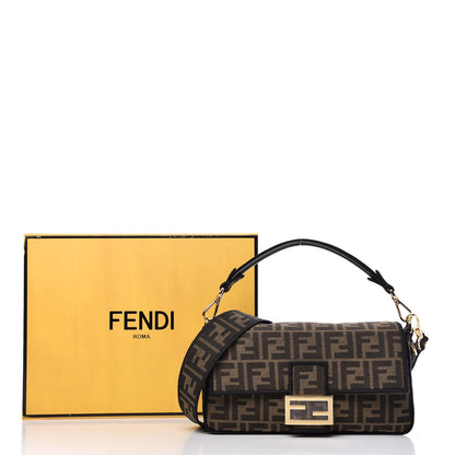 Fendi Fabric Jacquard FF 1974 Medium Baguette Tobacco Moro Black 12 of 12